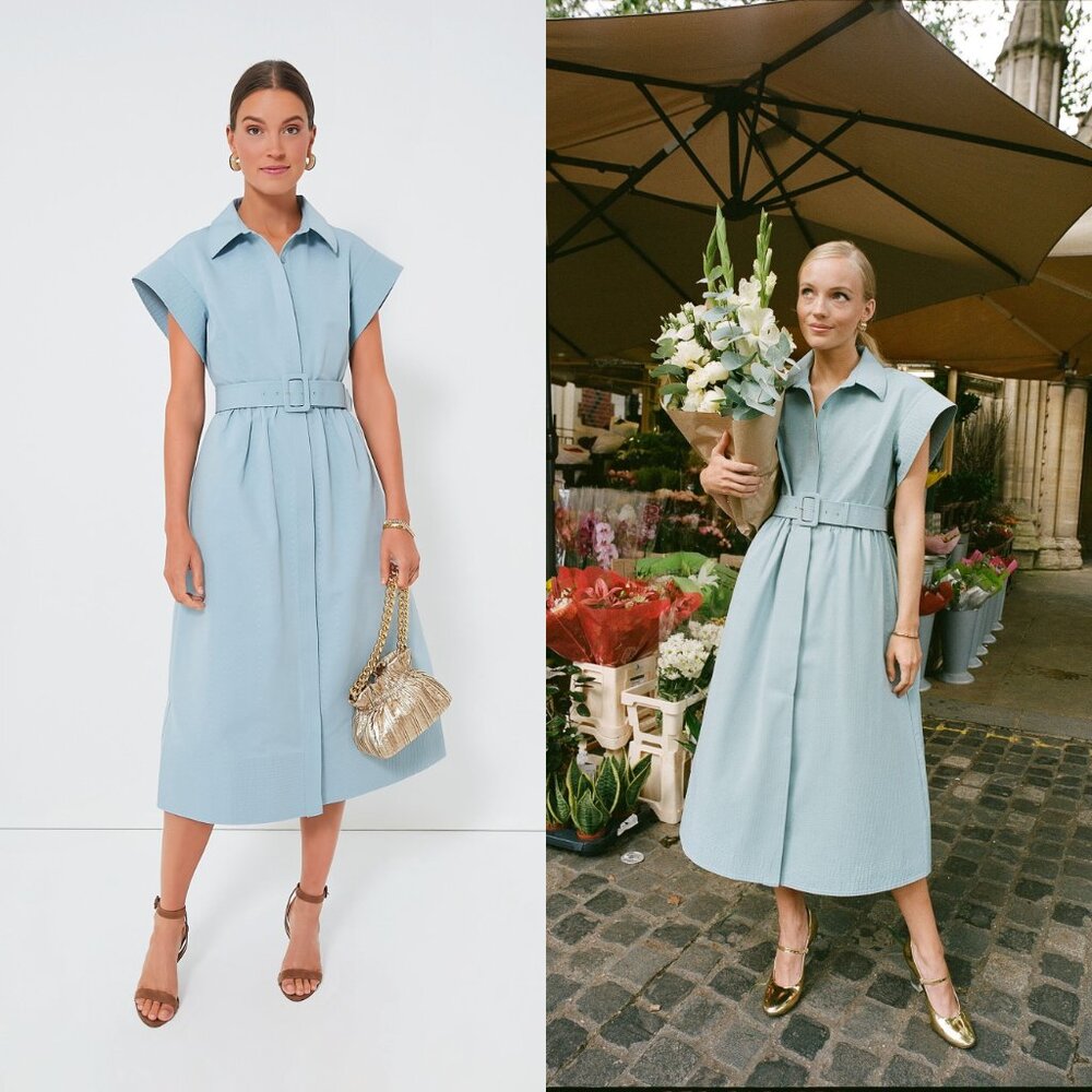 Tuckernuck Pale Blue Belted Midi Shirt Dress